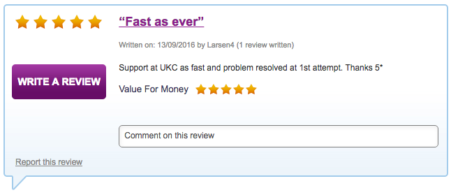 Support at UKC as fast and problem resolved at 1st attempt. Thanks 5*